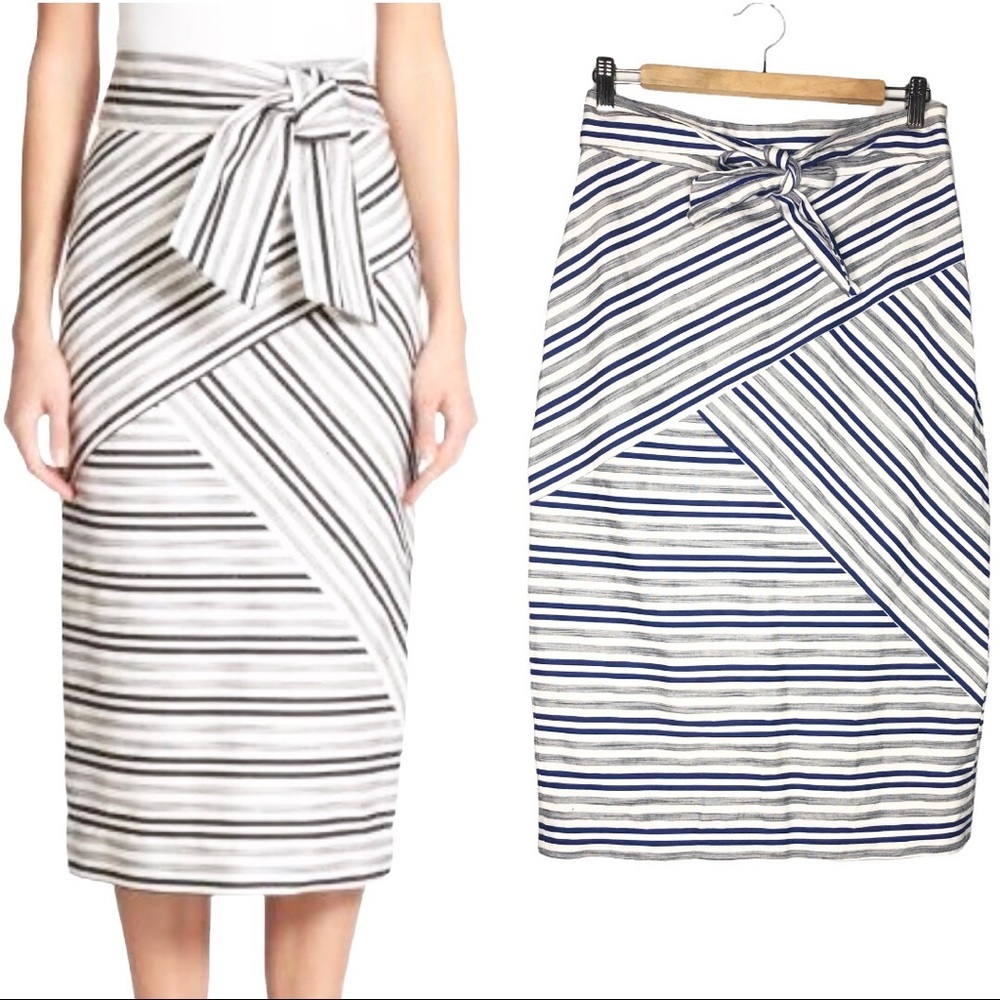 Milly Striped Midi Skirt in Black and White